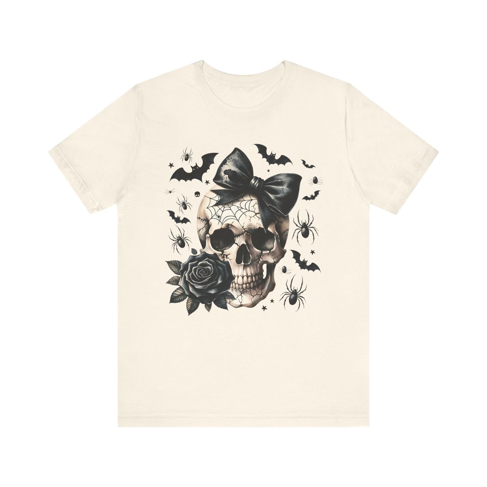 Skull Bow T Shirt, Coquette Gothic Halloween Top, Black Spooky Graphic Tee S разноцветный