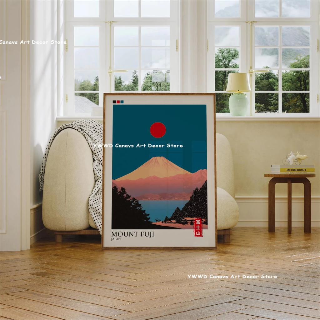 Mount Fuji Sunrise Wave Canvas Print Hokusai Giant Wave Landscape Japanese Wall Art Poster for Modern Living Room Home Decor