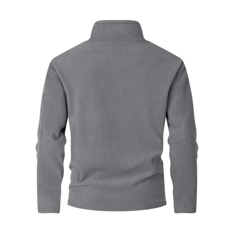 European and American Loose Solid Color Simple Sweatshirt Autumn Warm Stand Collar Zipper Thick Fleece Pullover Men's Top