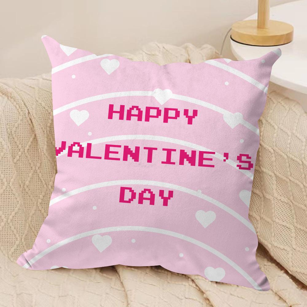 Cute Valentine's Day Cushion Cover Silky Short Plush Double-Sided Printed Pillow Case for Sofa All Seasons Home Decor Gift