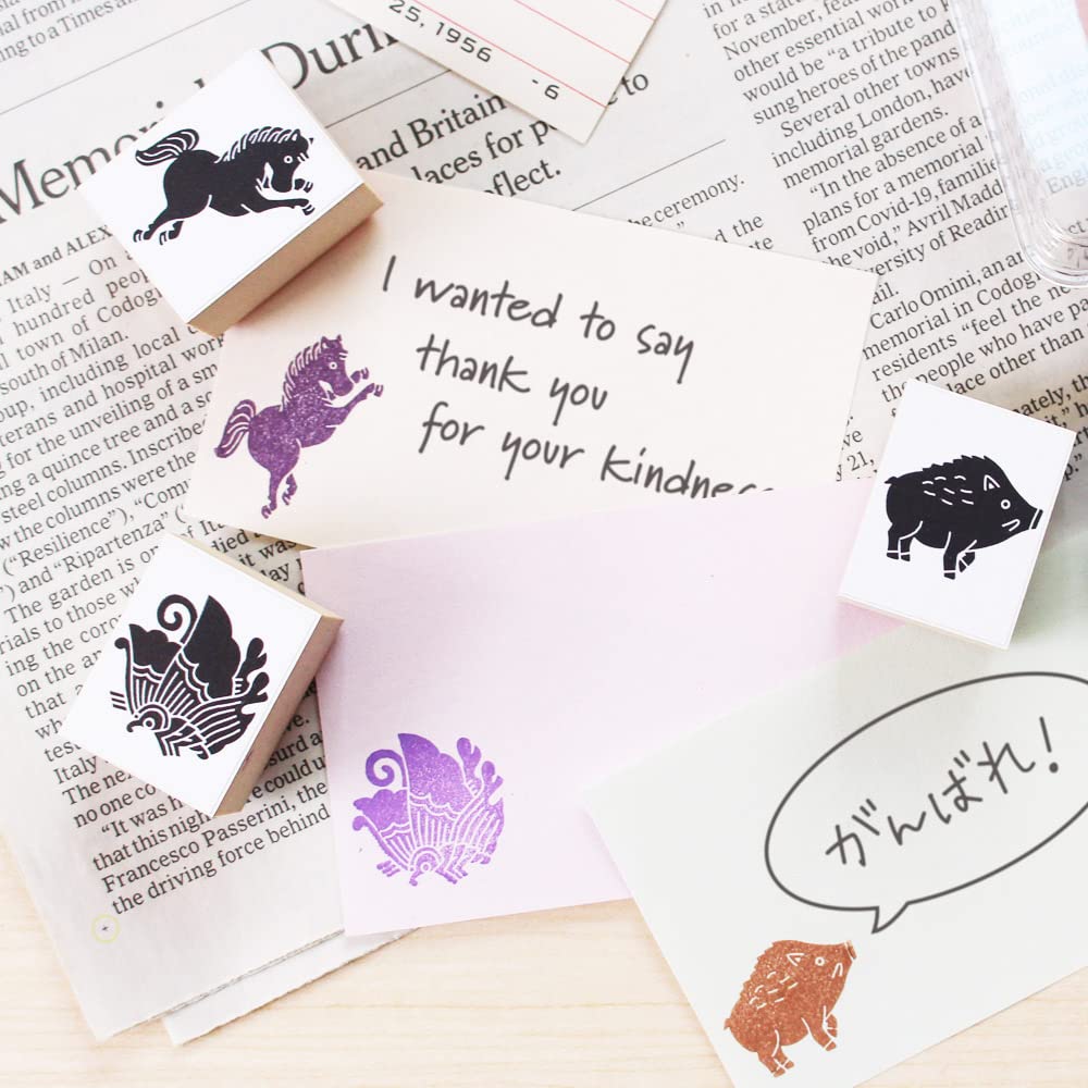 Stylish Wooden Rubber Stamp Set Featuring Family and Perfect for Short and New Perfect As a Made In Japan Cute, Japanese-style, Crests, Rabbits,