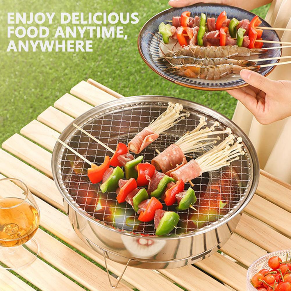 Portable Barbecue Grill Stainless Steel Round Barbecue Grills Detachable Non-stick Korean BBQ Rack for Outdoor Camping