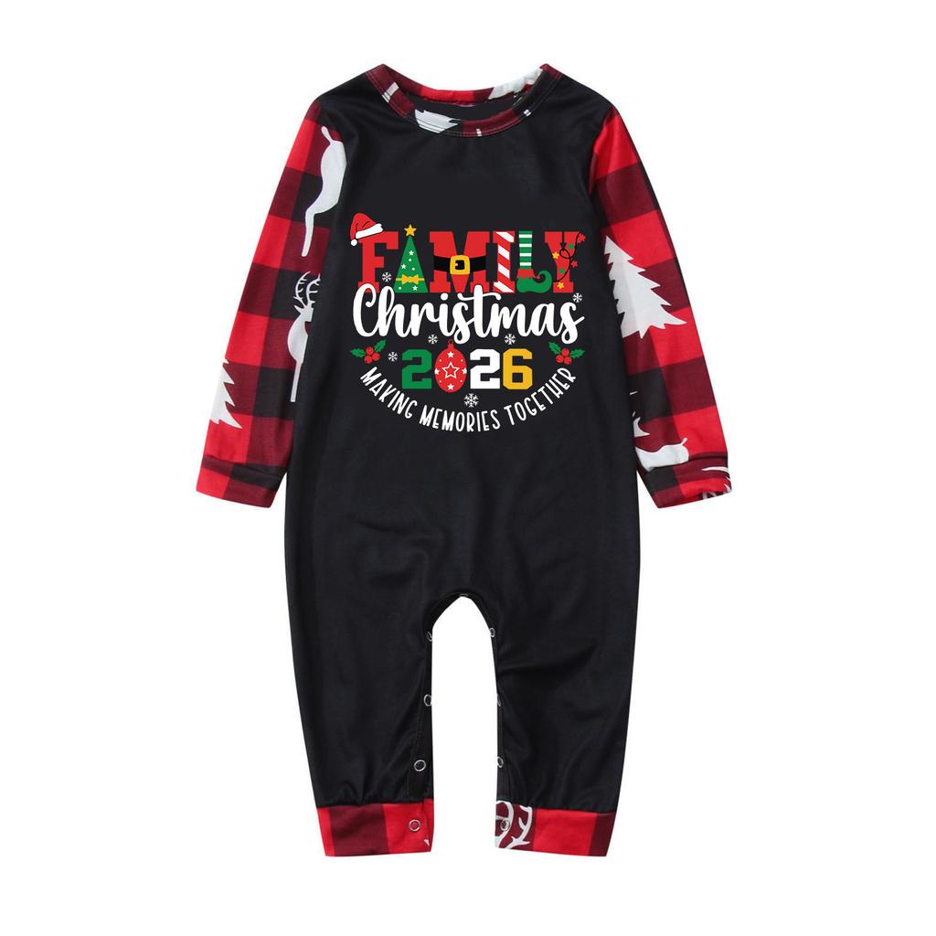 Family Matching Christmas Print Pajama Set with Round Neck Long Sleeve Top and Long Pants