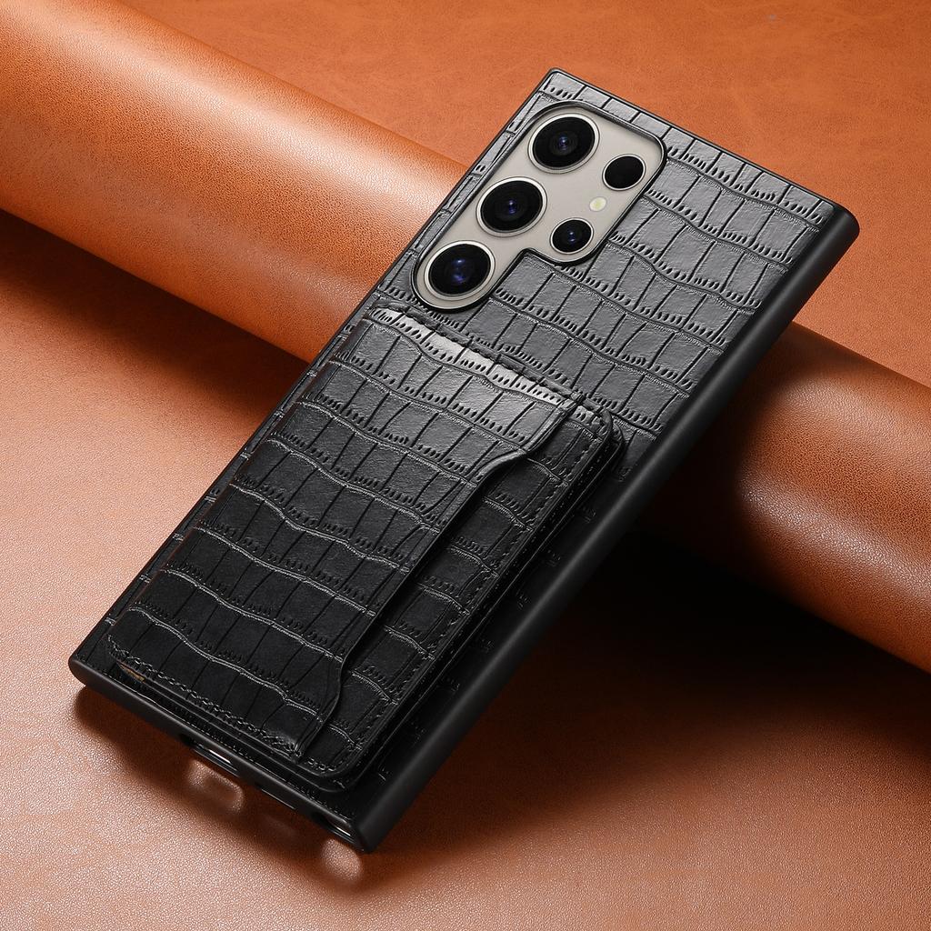 For Samsung Galaxy S25 Ultra Case Card Holder Kickstand Crocodile Texture Leather Back Phone Cover