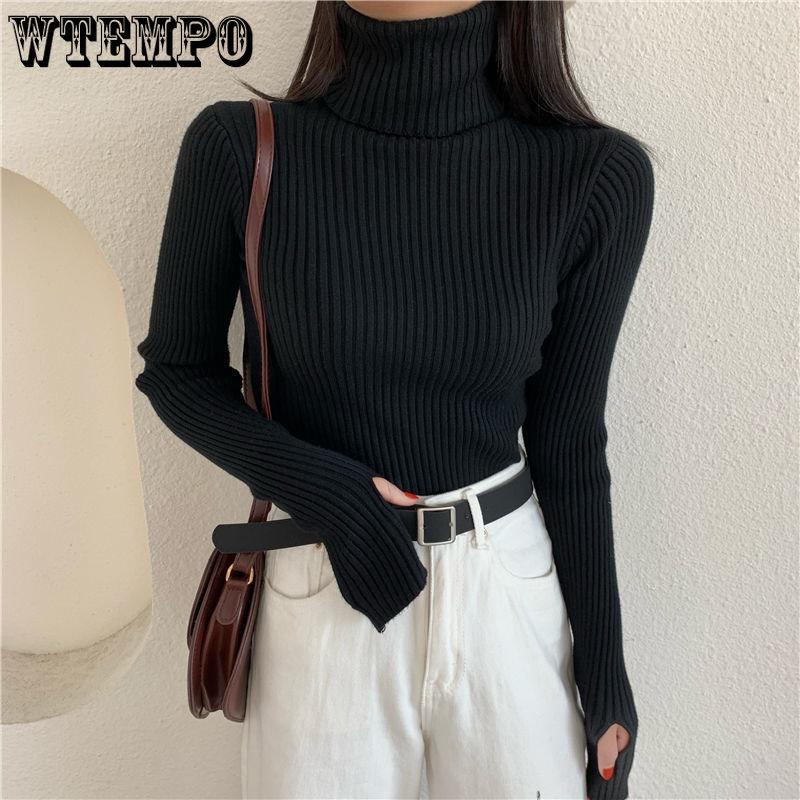 Open Finger Sweater Women's Turtleneck Skinny Jumper Winter Long Sleeve Thermal Pullover Soft Knit Top Versatile Fashion Pull