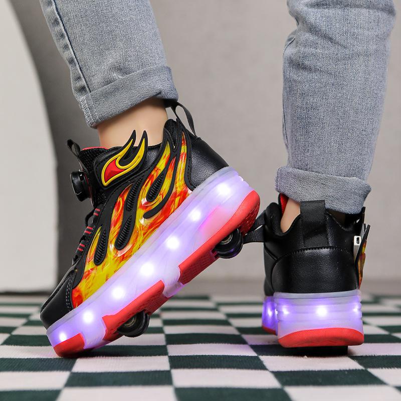 Children's runaway shoes Boys' four-wheel pulley shoes Girls' colorful lights Charging children's wheel shoes
