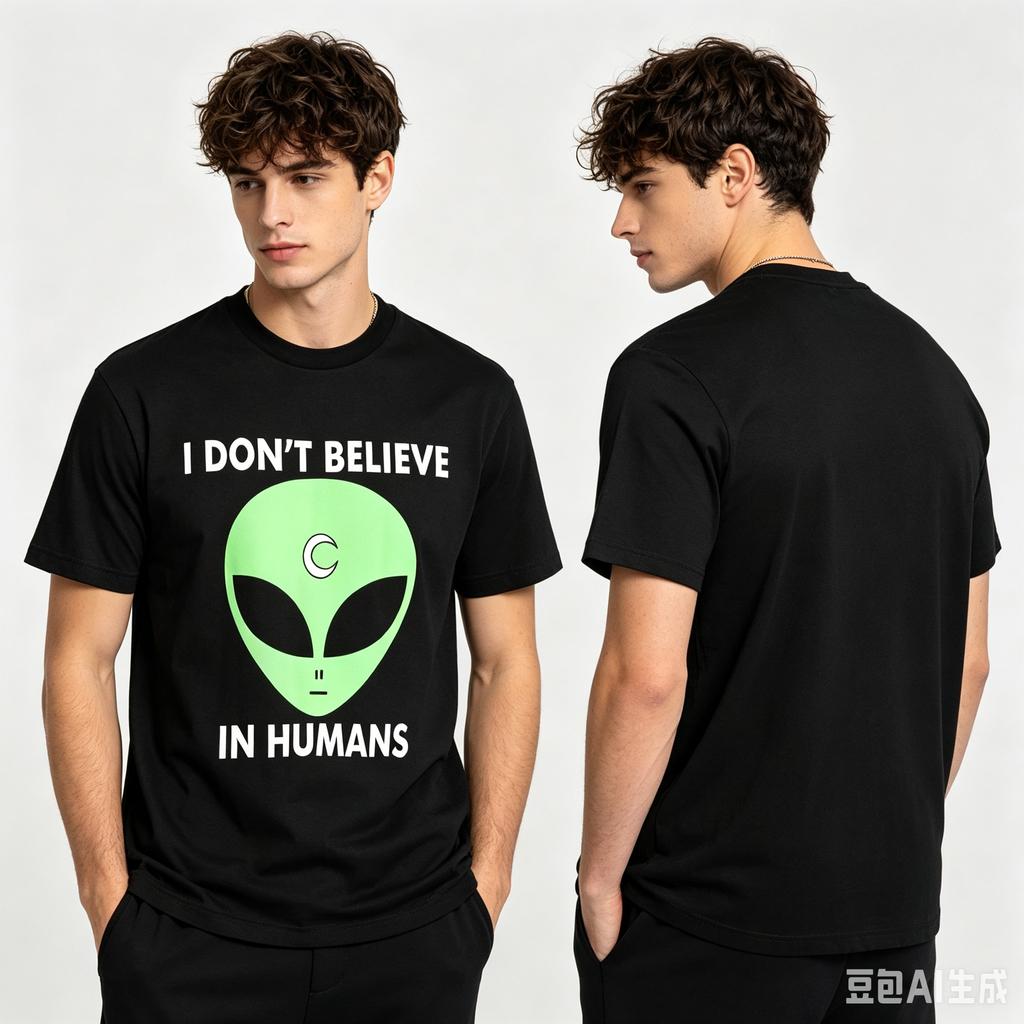Unisexs Black White I Dont Believe In Huunisexs Alien Print Tshirt Funny Casual Top