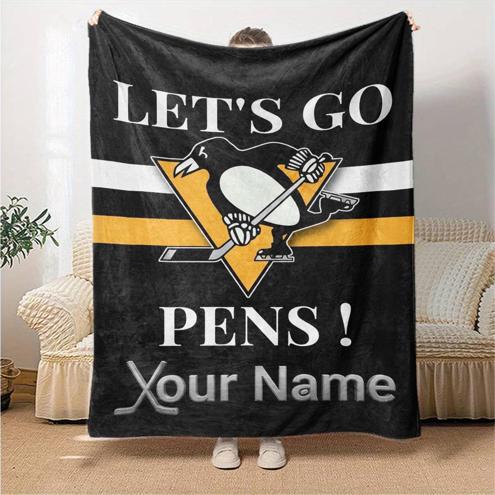 Name Custom Pittsburgh Penguins Logo Print Flannel Blanket High Quality Warm Comfortable Cover for All Seasons Perfect for Gifts Home Decor