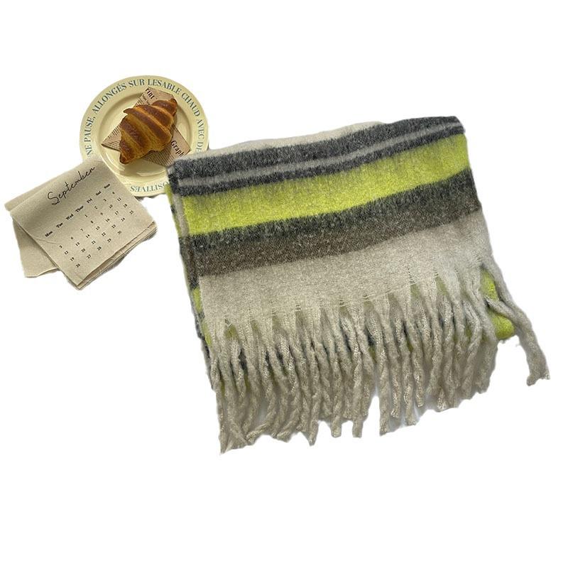 Korean-Style Striped Scarf: Faux Cashmere, Warm, Dual-Purpose Neck Gaiter for Men & Women, Perfect for Autumn/Winter.