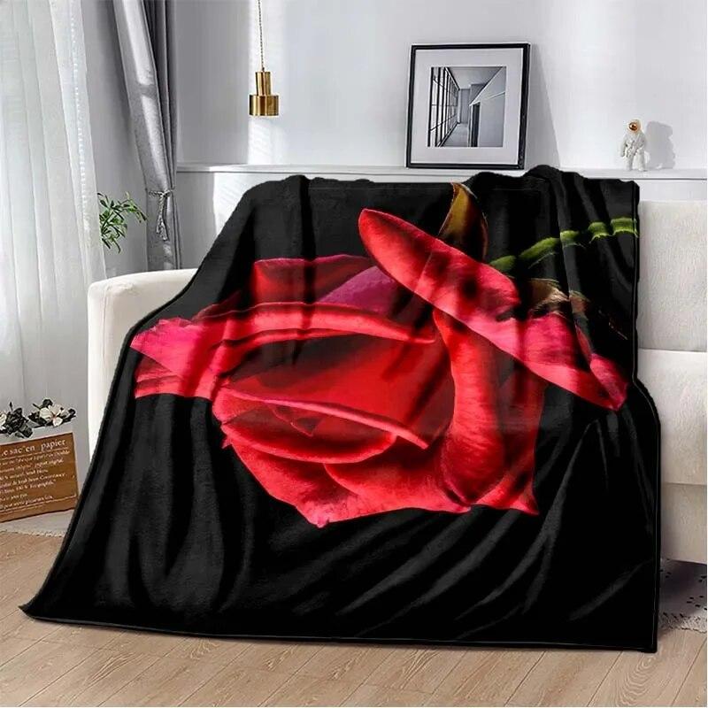Patterned Red Rose Lightweight Flannel Blanket ,Warm Soft Cozy Blanket Home Decor Birthday Gift For All Season Blanket