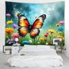 Vibrant Giant Monarch Butterfly Tapestry, Colorful Wildflower Meadow Cloud Sky Nature Art Wall Cloth For Bedroom Fresh Decor