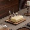 Acacia Wood Butter Dish with Cheese Spreader Glass Lid Cheese Butter Cake Dessert Plate Stylish Kitchen Food Serving Tray
