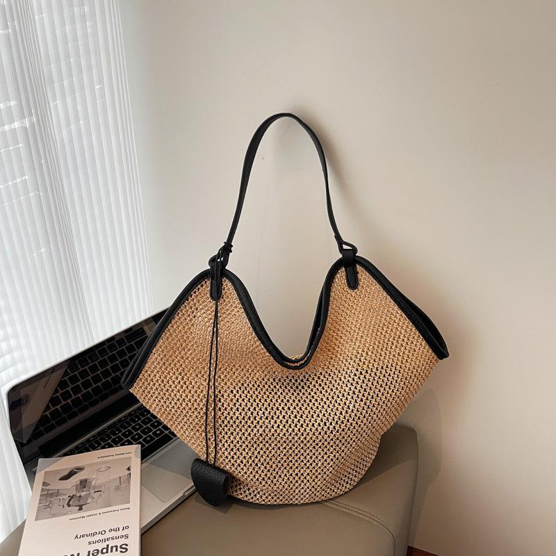 Straw Bag Summer Bag Lazy Wind Woven Large Capacity Shoulder Tote Bag Seaside Vacation Wind Beach Bag