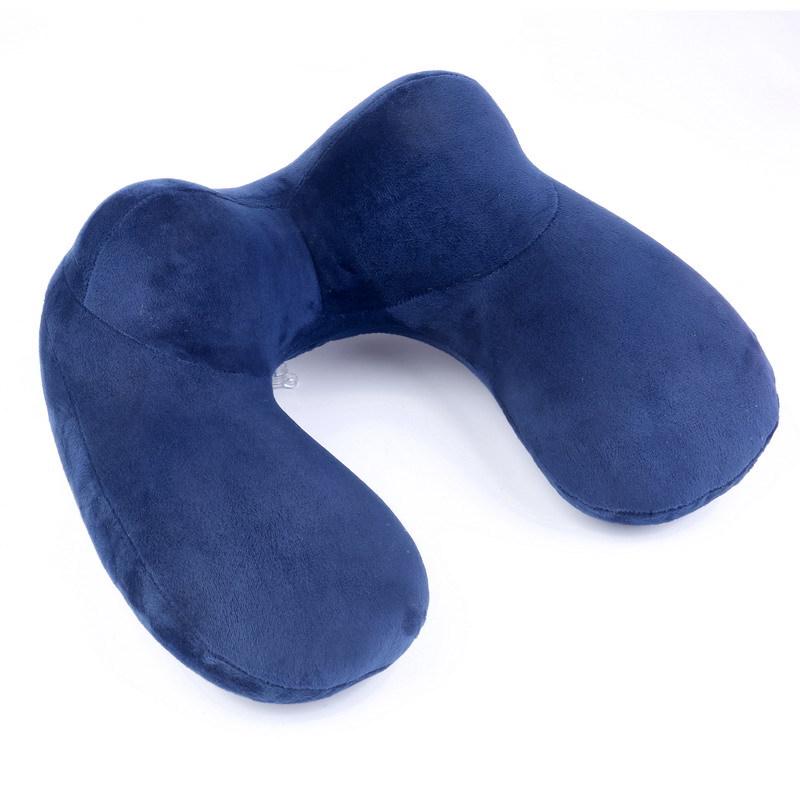 U-shaped Inflatable Travel Pillow Set: Includes Neck Support, Eye Mask, and Earplugs.