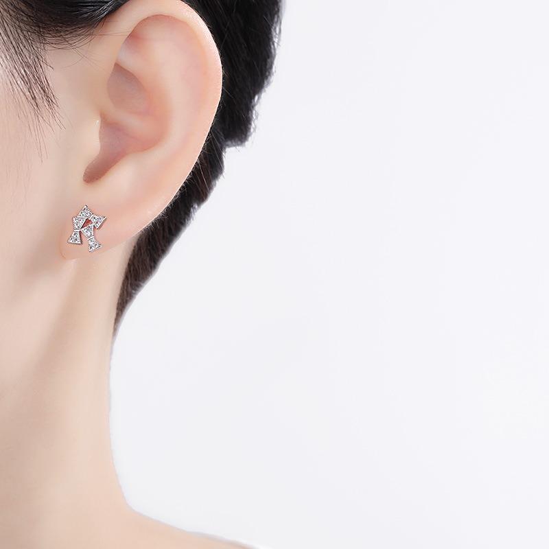 Simple Temperament Earrings Earrings Versatile Bow Earrings with Studs Micro-inlaid Zircon Earrings
