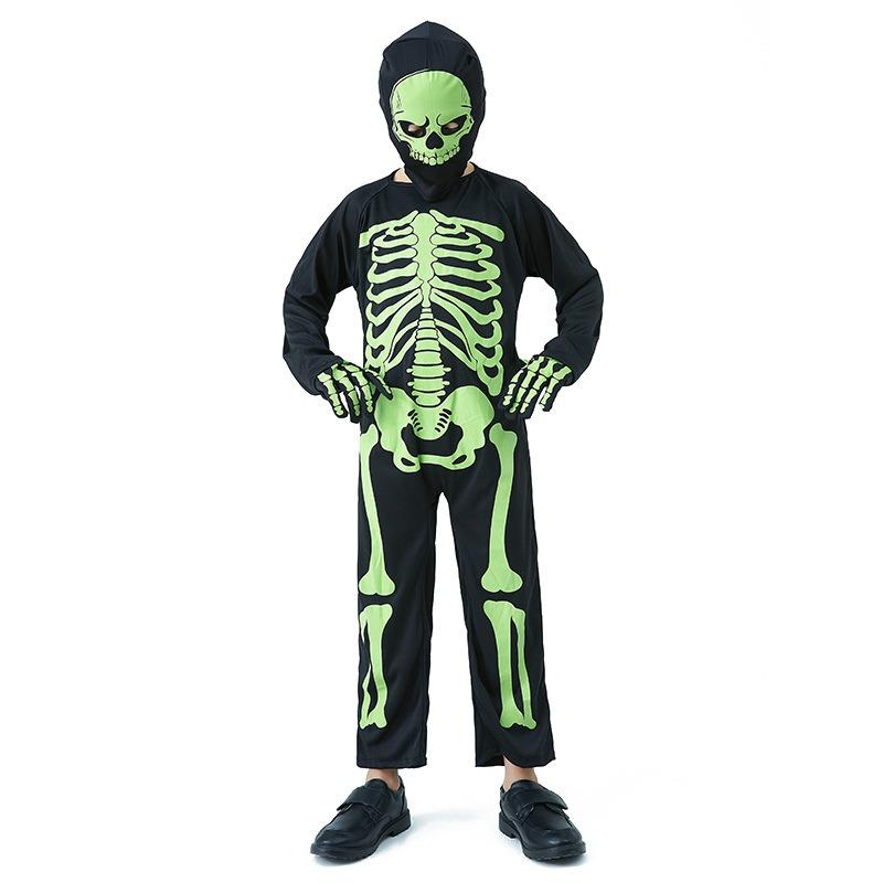 New Children's Horror Luminous Skeleton Clothes Classic Halloween Skeleton Character Dress Up Show Costume