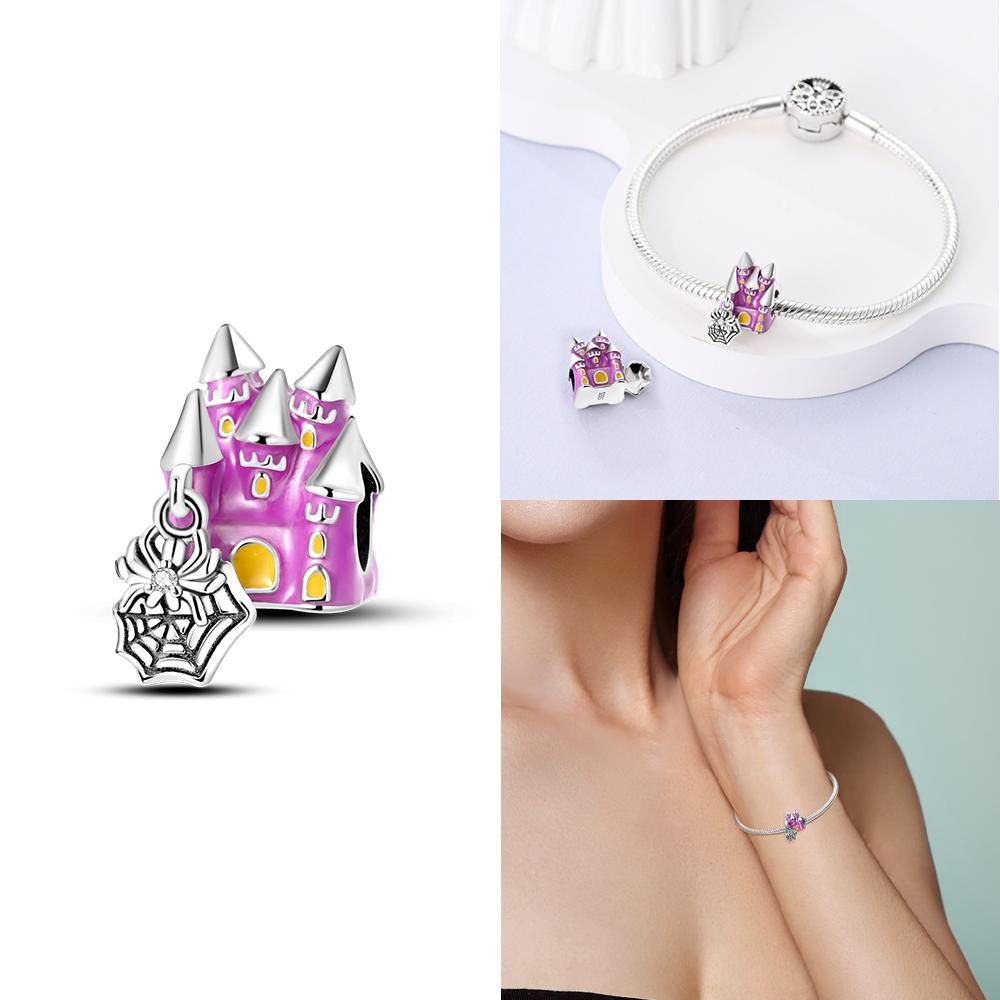 Copper Charms Original Pink Zircon Heart Butterfly Castle Rabbit Beads Fit Bracelet Women Accessories Diy Jewelry Gift