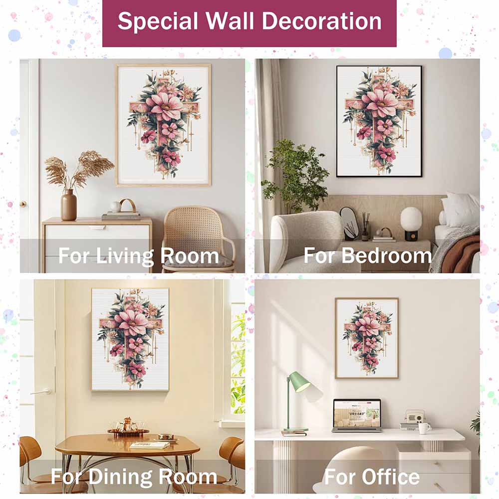 Diamond painting cross flower art DIY 5D home room decoration kit