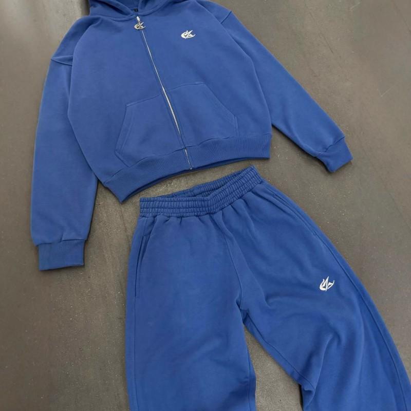 Completo Felpa con Cappuccio e Zip Oversize da Donna con Pantaloni Jogger Coordinati Grigio Blu Streetwear Casual Manica Lunga Outfit Invernale