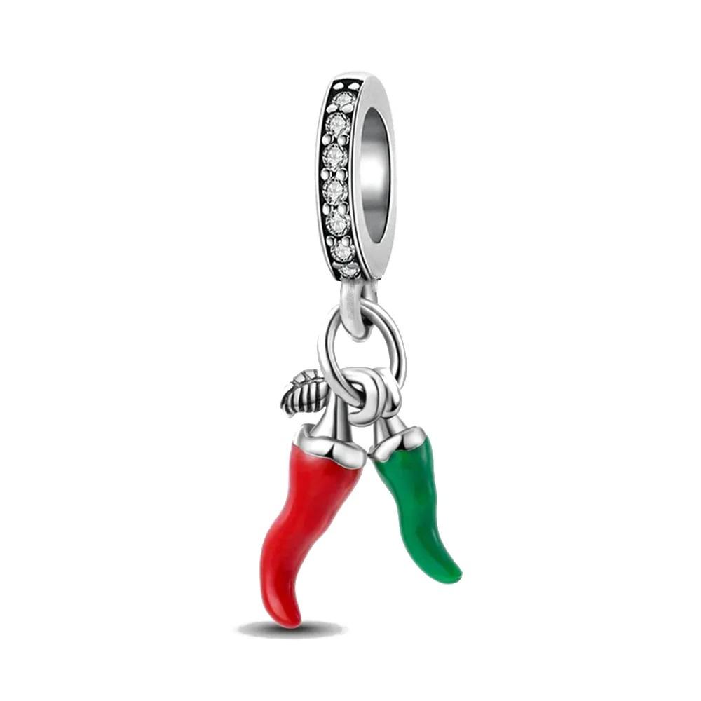 925 Silver Colorful Fruit Birthday Cake Milk Burger Chili Pendant Bead for DIY Women Bracelet Jewelry