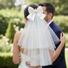 White Bow Bridal Veil, Bride Veils Hair Decorations for Women Wedding Bridal Shower Bachelorette Party
