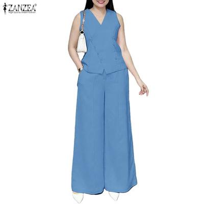 Women Sleeveless Vest Tops and Pants Summer Two Piece Suit Sets