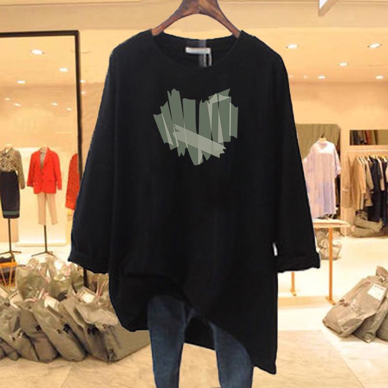 Těhotenské bavlněné tričko s dlouhým rukávem - Volný střih, Mikina zakrývající boky, Základní vrstva střední délky na jaro a podzim