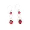 Natural Pink Rubellite Gemstone 925 Sterling Silver Jewelry Handmade Earrings 2" EE-156-12
