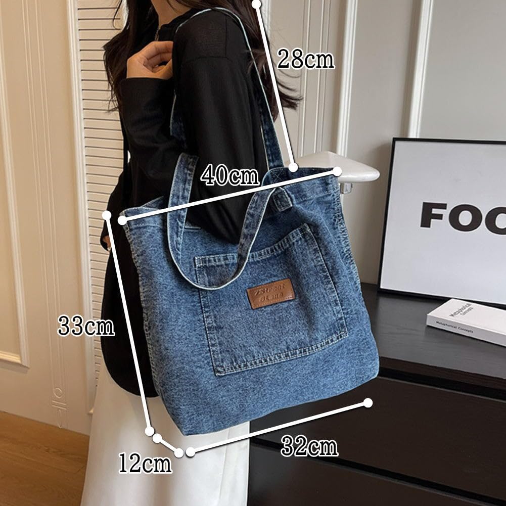 Tote Denim Distressed Denim A4 Vintage Shoulder Handbag [yumemono] Bag, Bag, Look, Fabric, Size, Look, Lightweight, Bag, (navy Blue)