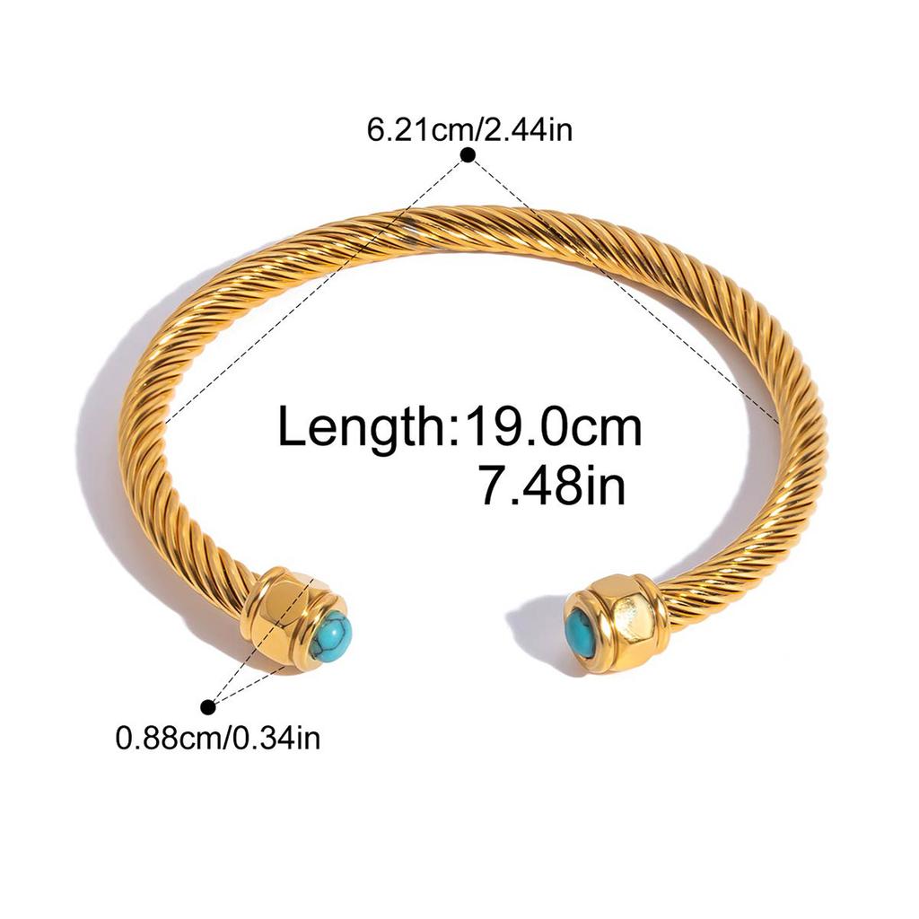 Yori Natural Stone Blue Turquoise Stainless Steel Ribbed Bracelet 18K Gold Plated Gift 2025 Gold PVD Plated Jewelry
