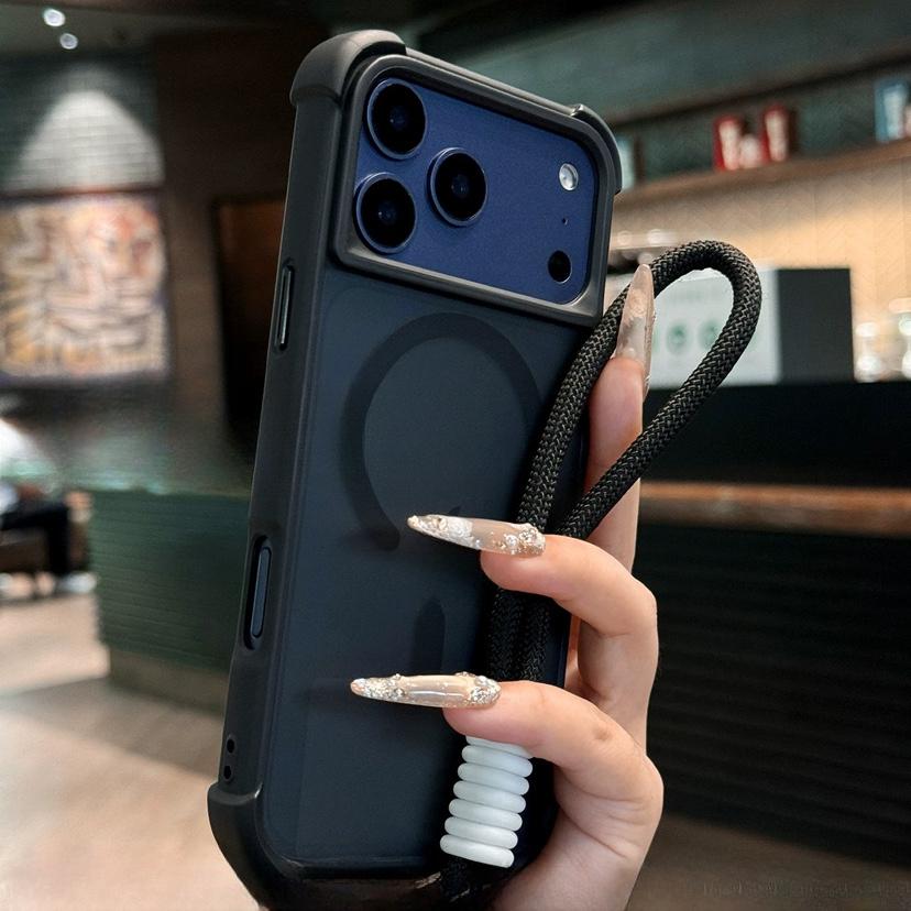 Matte for Lanyard Case for For Iphone 17 16 Pro Max 14 1 Plus 11 12 13 Air Hand Wrist Strap Airbag Bumper Shockproof Cover