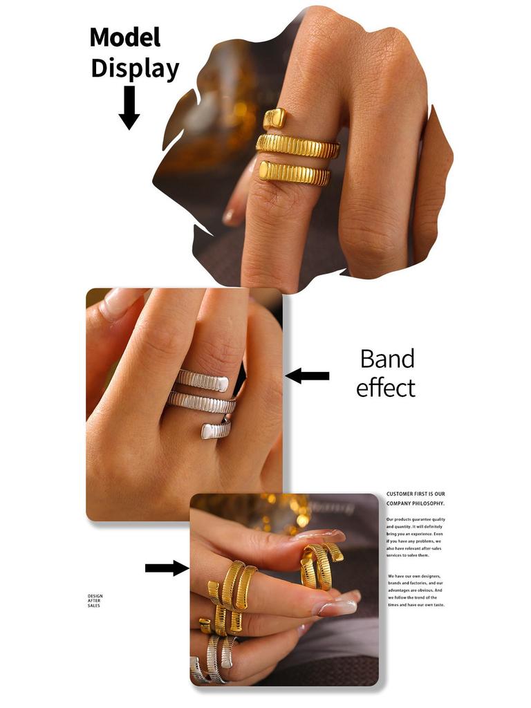 Europäischer & Amerikanischer Geometrischer Fadenring aus Titanstahl mit 18 Karat Vergoldung, Nicht verstellbares Offenes Design