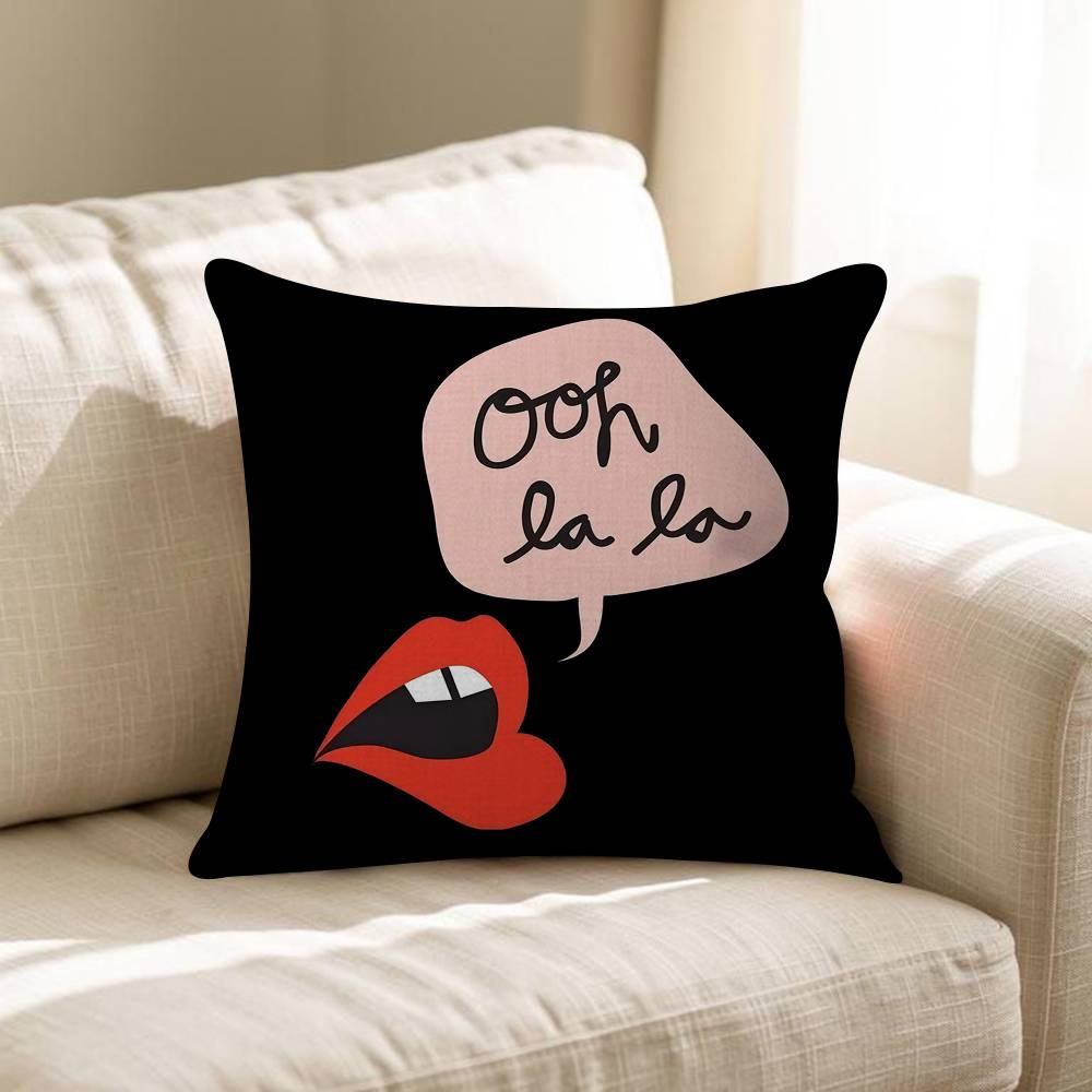 English Letter Pink Oh La La Pillow Covers Cartoon Sofa Decorative Home Doublesided Printing Short Plush Cute Cushion Cover