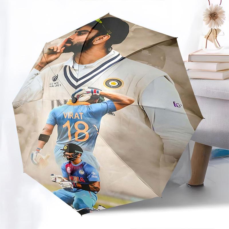 1pc VIRAT 18 Cricket Player Inspired Automatic Opening/Closing Umbrella, Portable Tri-Fold Design with Iron Frame, Outdoor, Ideal Gift for Fans, Trave