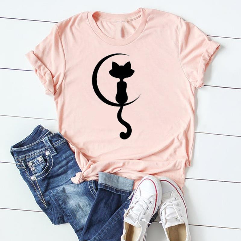 (Asian Size) Tshirt Lady Cartoon T Tee Top Women Print Fashion Clothes Female Clothing Short Sleeve Cat Animal Pet Graphic T-shirt