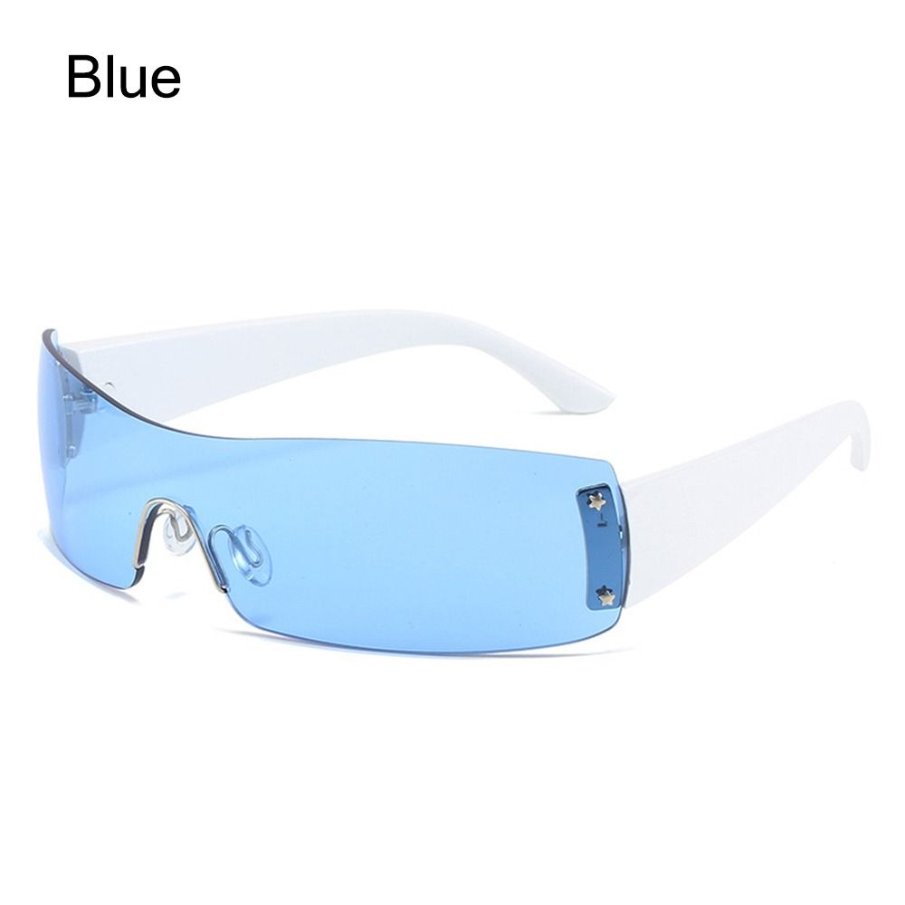 1pc Women Men Punk Y2K Sunglasses Trendy Rimless Star One Piece Goggles Oversized Wrap Around Shades 2000's Eyewear UV400