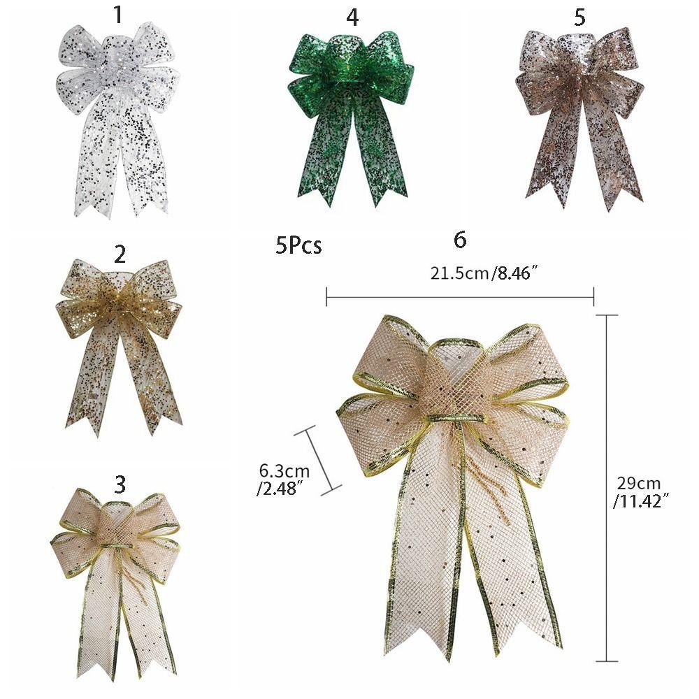 5Pcs Creative Polyester Christmas Sequins Bows Handmade Finished Bowknot Hanging Ornament DIY Christmas Tree Ornaments Wedding