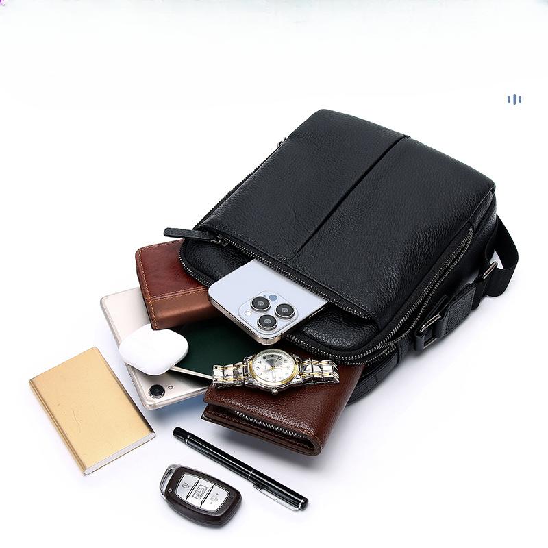 Men's High-end Genuine Leather Vertical Casual Business Crossbody Small Shoulder Bag Large-capacity Men's Single-shoulder Bag