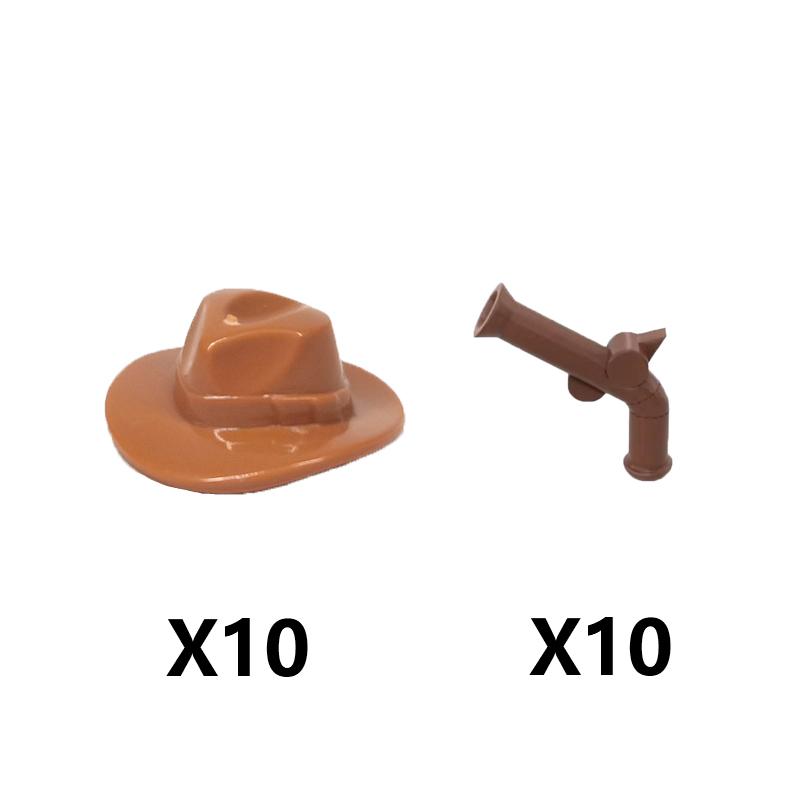MOC Armes Médiévales Accessoire Briques Soldat Figurine Chapeau de Cow-boy Fusil de Chasse Arbalète Lance Armure Casque Masque Brique Jouet