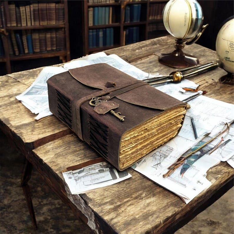Antique Leather Bound Journal with Key Lock | Handmade Vintage Diary