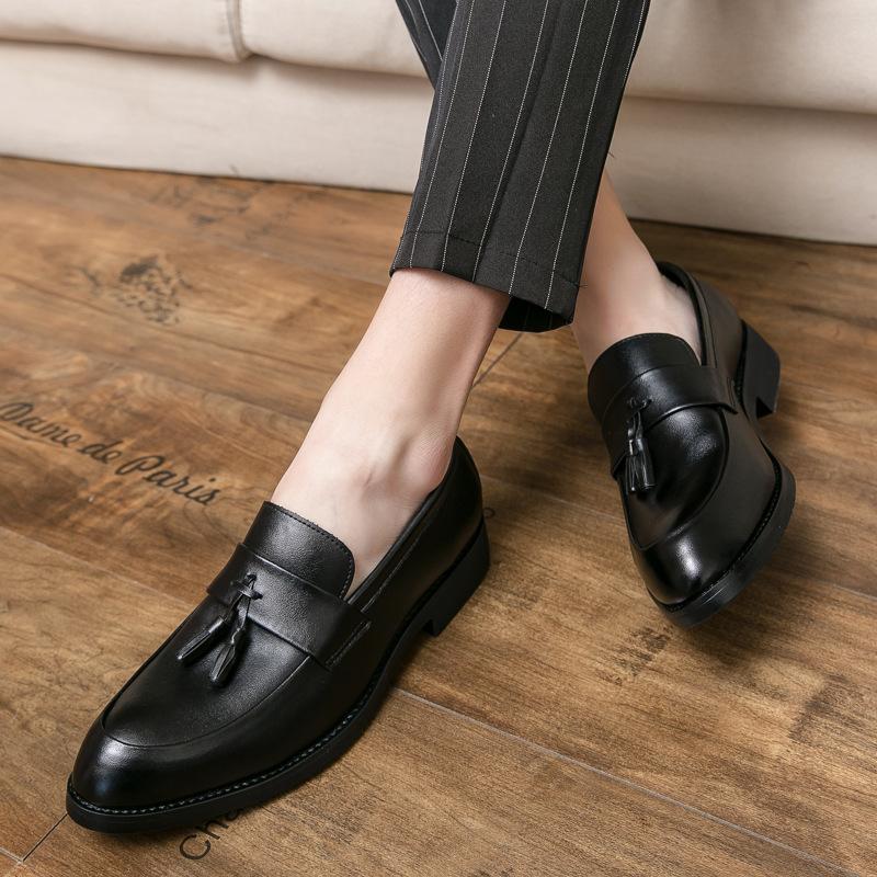 New Men's Shoes Fashion Trend Solid Color PU Slip-on Tassel Decoration Low-heel Comfortable Casual Business Loaferssty76