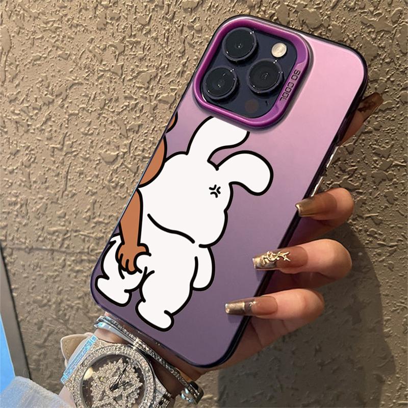 Cute Rabbit Bear Couple Design TPU Basic Phone Case For iPhone 16 15 Pro Max 14 13 12 11 XS X XR 7 8 Plus 16E Matte Hard Cover