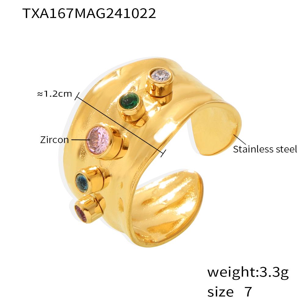 Multi Color Zircon Ring And Same Style Earrings In Stainless Steel 18k Gold Plated Wide Rings C Shape Stud Earring For Women