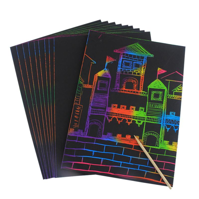 10PCS Scratch Art Paper Card with Hollow Template Painting Teaching Tools for Office Education Culture School Art Supplies TMZ