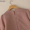 ZANZEA Women Casual Round Neck Grid Print Summer Short Sleeve Blouse