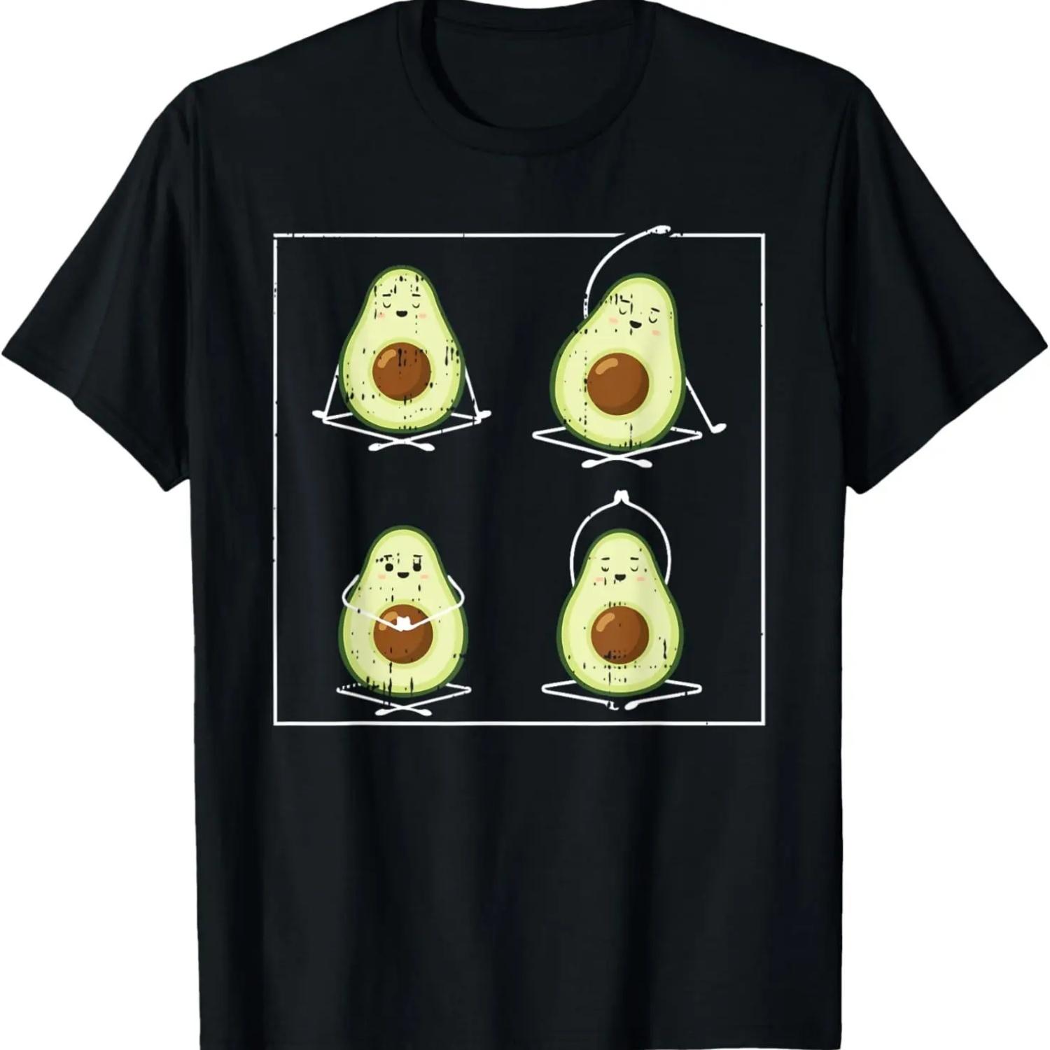 Avocado Yoga Pose Kawaii Cartoon Fruit Funny Food lover Gift T-Shirt S чёрный