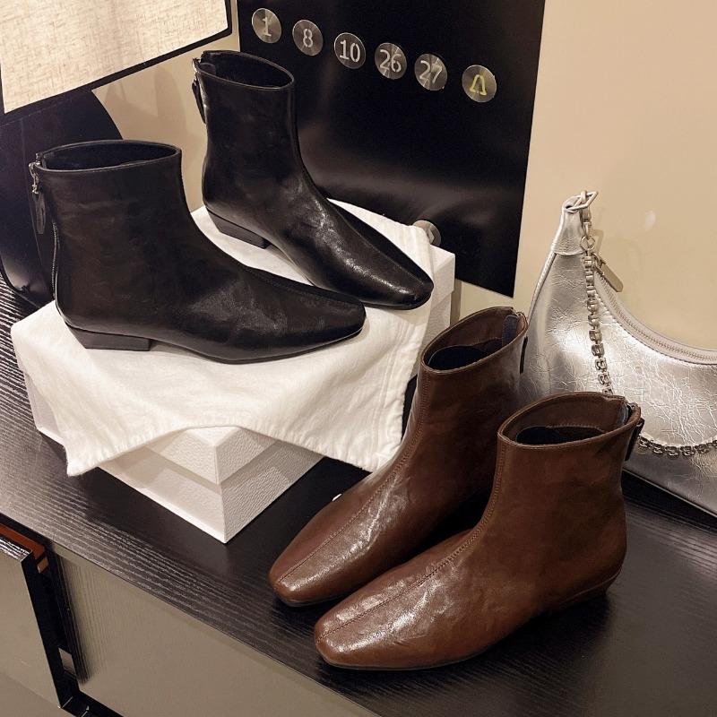 2025 New Autumn Women Boots Square Toe Low Heel Boots for Women Split Leather Women Shoes Retro Winter Ankle Boots Ladies Shoes