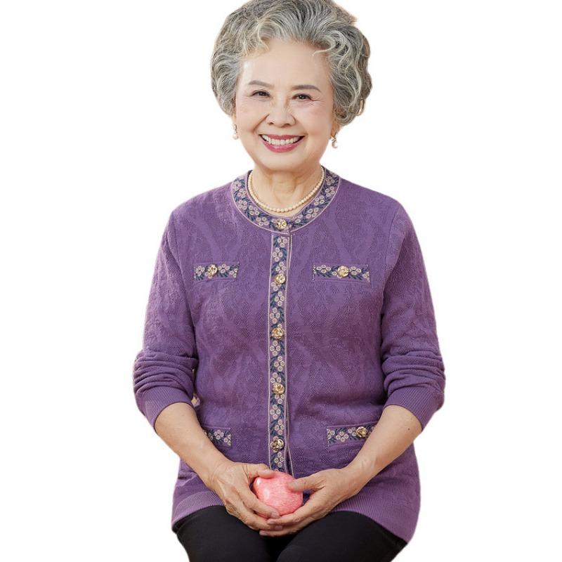 Autumn and Winter Thickened Knitted Sweater Jacket Old Man Old Lady On Clothes Old Man Autumn Clothes Female Grandma Cardigan