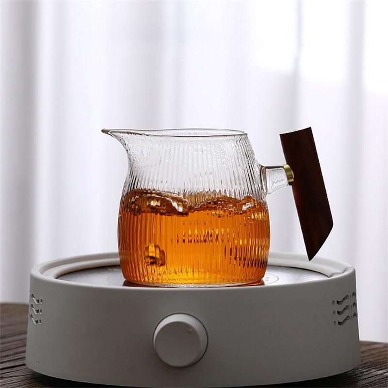 350ML Heat Resistant Vertical Striped Glass Fair Cup Tea Pitcher Chahai Tea Cup Kung Fu Tea Set Coffee Server Pour Pitcher