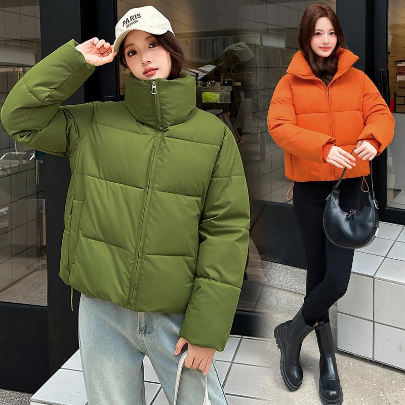Short Stand-Up Collar Down Cotton Clothes Women'S Simple Loose Clothes Jacket Solid Color